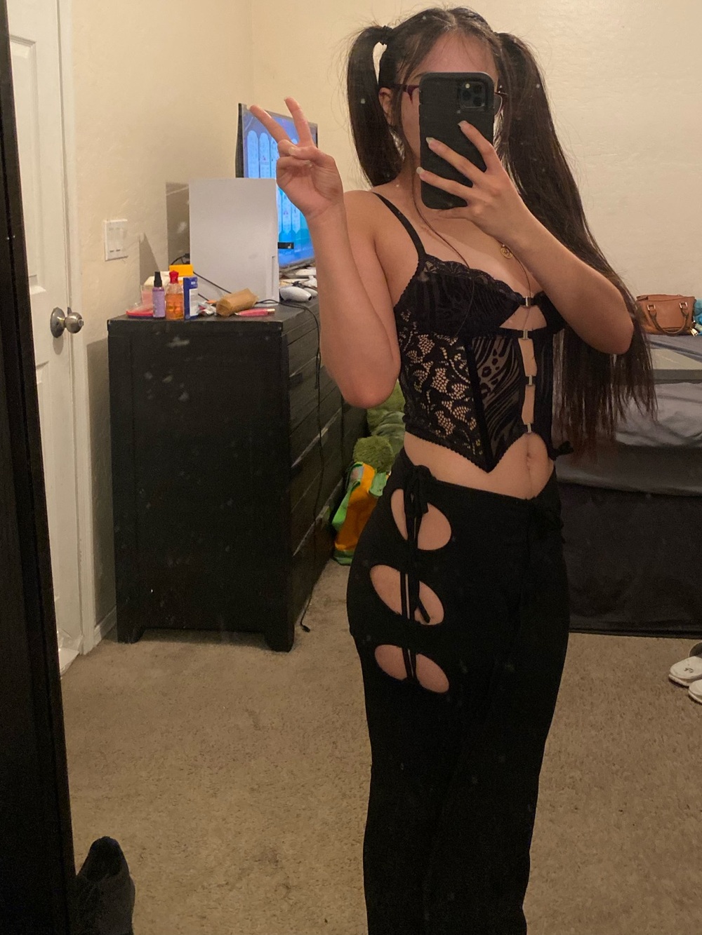 I.AM.GIA Black Adjustable Cutout Flare Leggings with Bubble Cutouts
